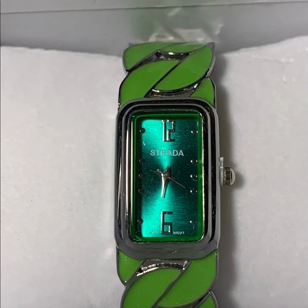 Green Enameled Cuff Bracelet Watch